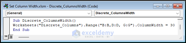 VBA Code to set the discrete Columns width