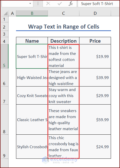 Wrap Text in Range of Cells
