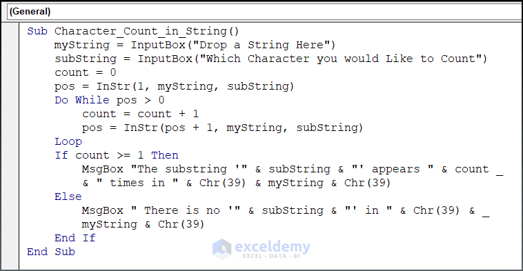 Code for Counting Occurrences of Character in String