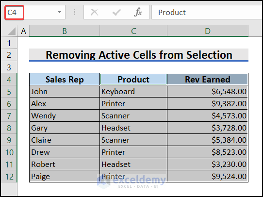 Remove Active Cells from Selection to Deselect in Excel VBA