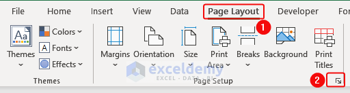 Clicking on Page Setup Icon.