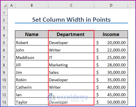 Showing Output How to Set Column Width in Points in Excel VBA 