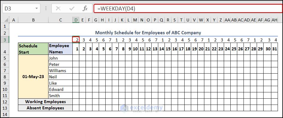 finding weekday using WEEKDAY function