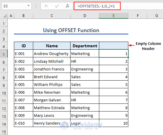 using OFFSET function