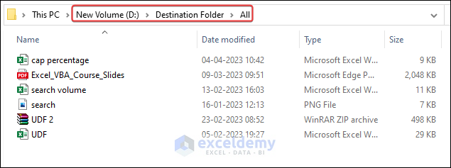 Move all files of a folder using For loop in Excel VBA