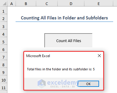 Final output counting all files in folder and subfolder