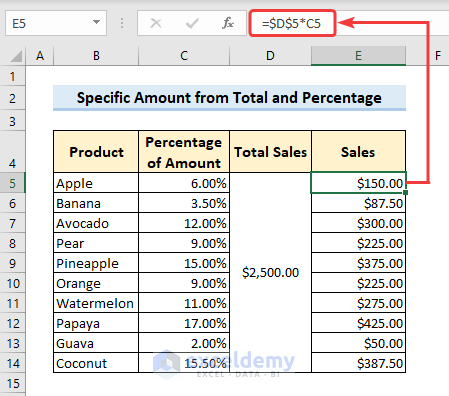 Calculate specific amount from percentage and total amount