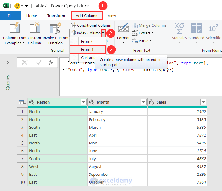 Creating a new Index column in Power Query Editor