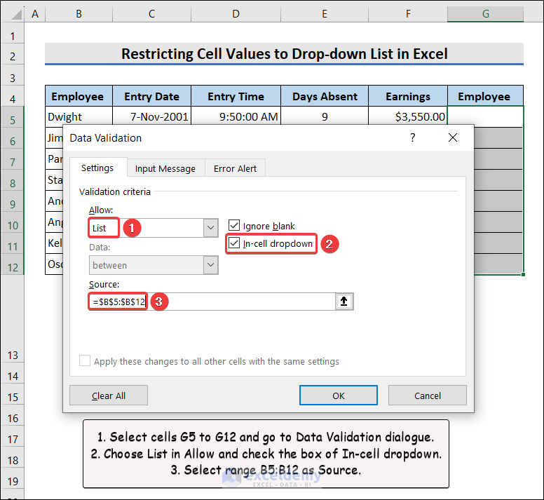 Limit Cell Value to Drop-down List in Excel