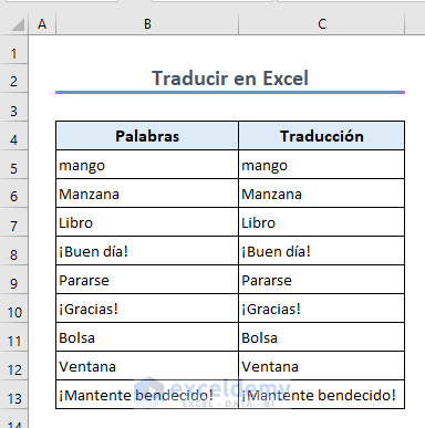 Translated Excel file