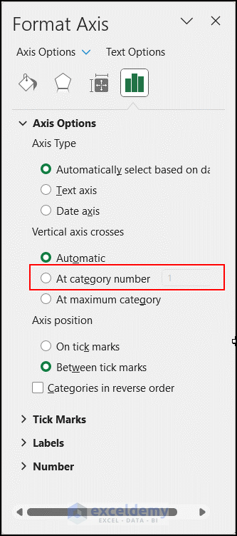 At category number option in Format Axis pane