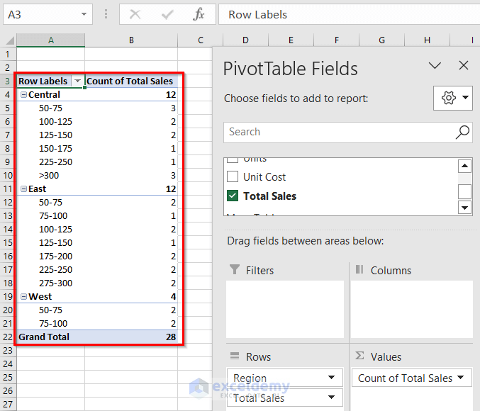 Creating Group based on number data in Pivot Table
