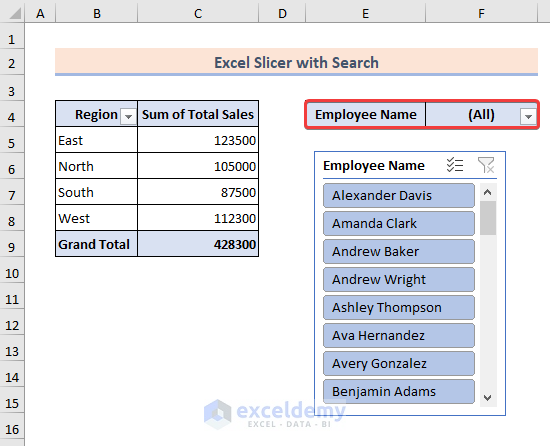 Final PivotTable for filtering tables