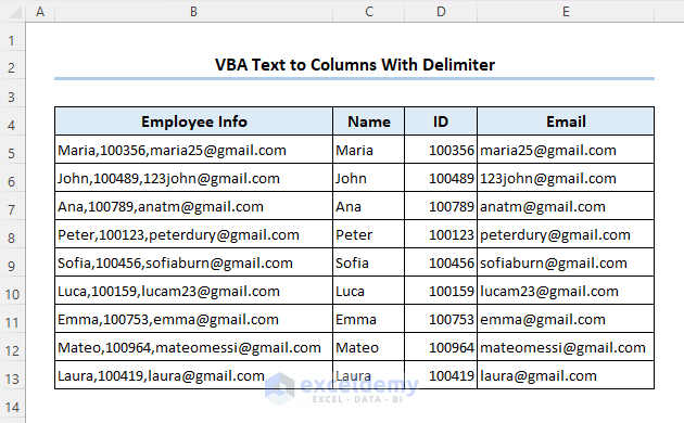 Final output of Excel VBA text to columns with delimiter