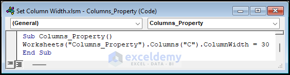 VBA Code to use Columns property to set Column width