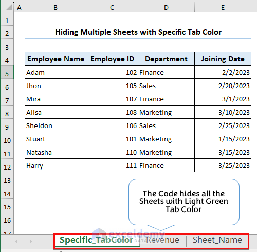 Worksheets with specific tab color are hidden