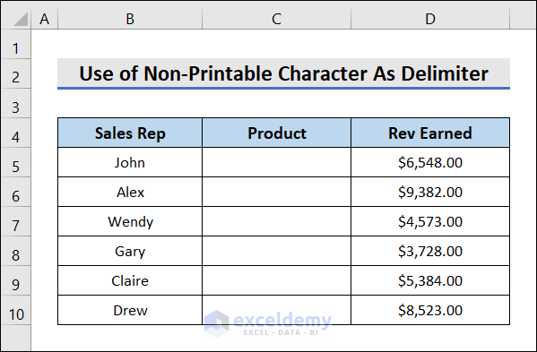 Use Non-Printable Character As Delimiter