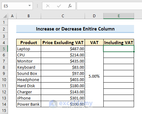 Sample dataset to increase column by percentage