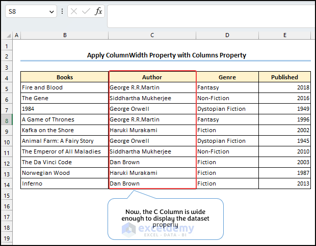 Setting Column width using Columns property