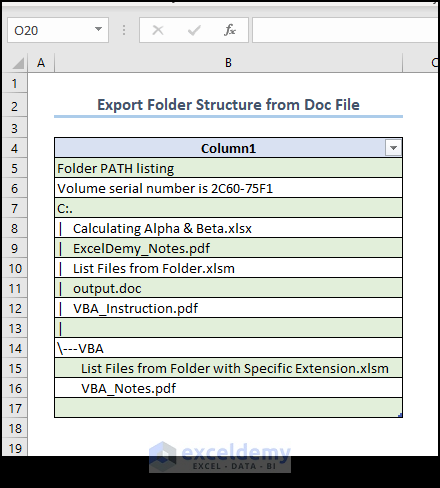 exported folder structure from doc file