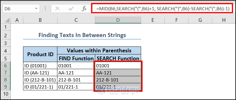 finding text between parentheses with search function
