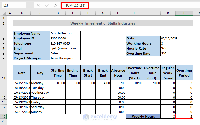 total weekly hour for overtime