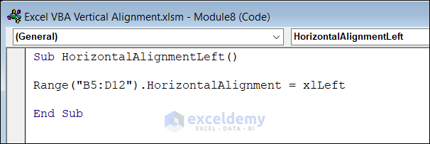 Excel VBA Horizontal Alignment Left
