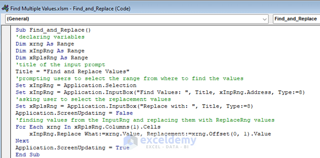 Code to Find and Replace Multiple Values