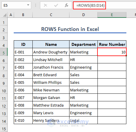 ROWS function to count row numbers