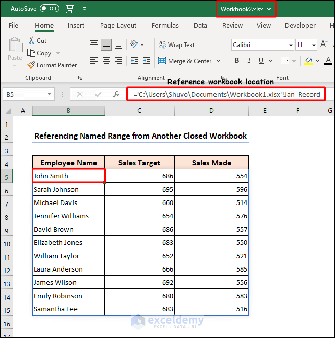 Reference Named Range from a closed workbook in Excel