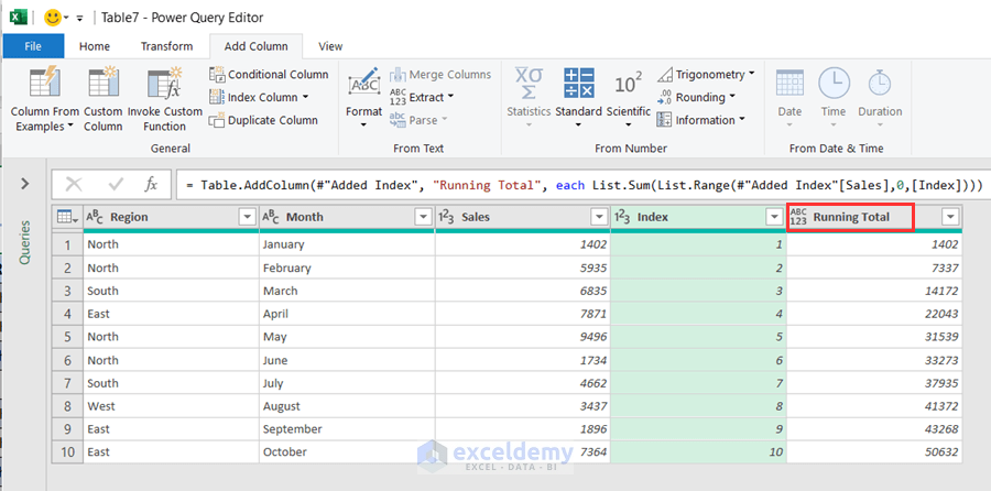 Showing Running Total column in Power Query Editor