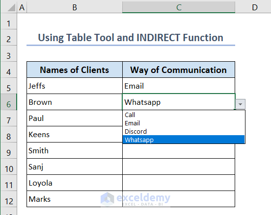 Showing a Drop-Down list of values that are inserted using Table tool and INDIRECT function