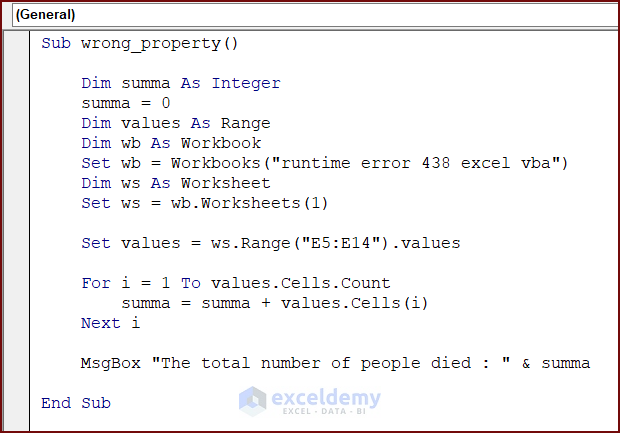 VBA Code with Wrong Property of an Object