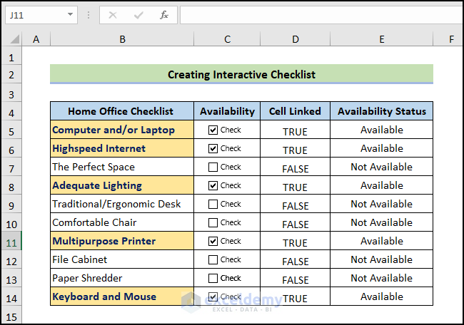 create interactive checklist