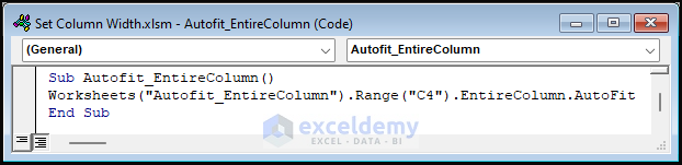 Code to autofit Column width