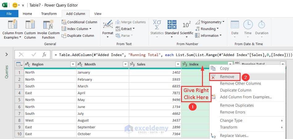 Removing Index column from Power Query Editor