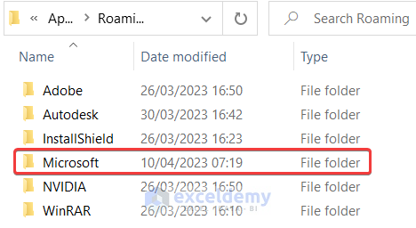Selecting Microsoft Folder from List