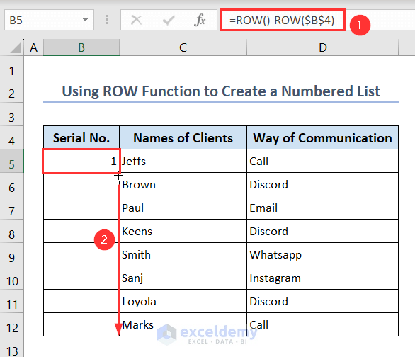 Using ROW function to create a numbered list