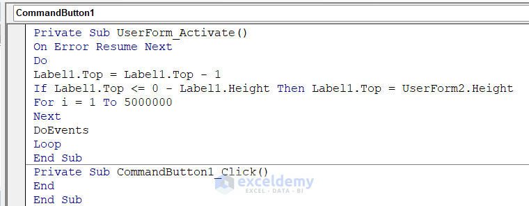 VBA Code for Vertical Scrolling Text animation in UserForm
