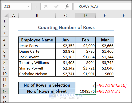 counting rows for entire sheet