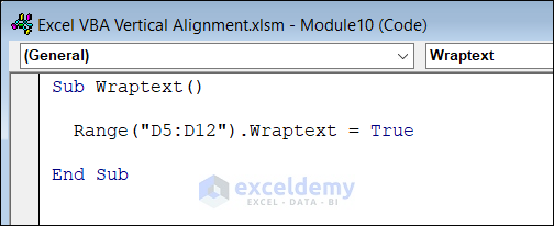 Excel VBA Wrap Text