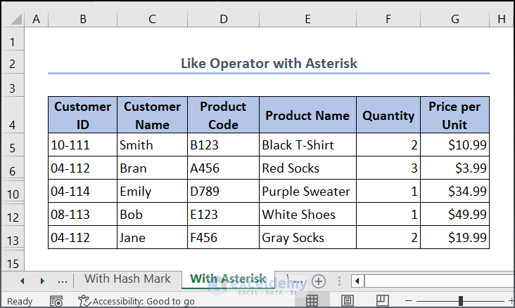 Output image for Excel VBA Like Operator with Asterisk at both ends