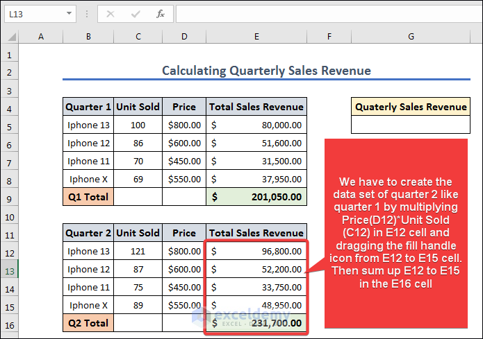 Calculating total sales for quarter 2 like quarter 1