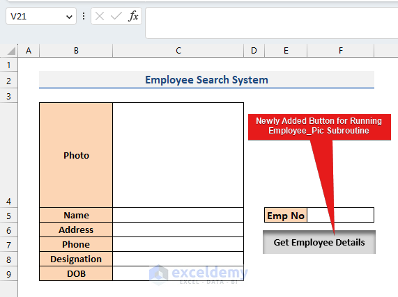Newly Added Button for Running Employee_Pic Subroutine