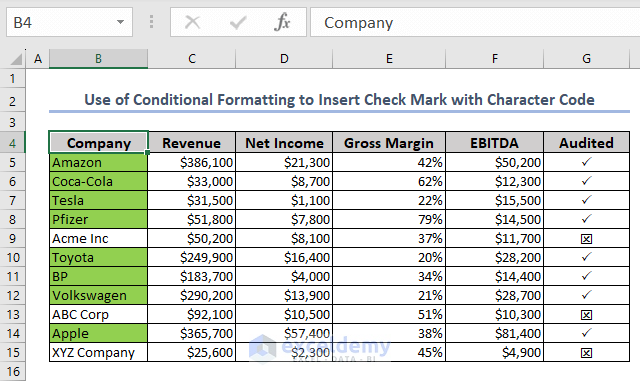 Output for Conditional Formatting