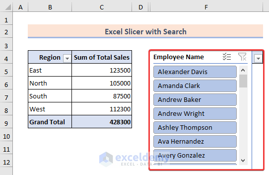 Output with search option just beside the slicer