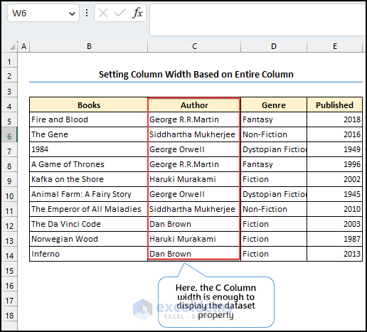 Setting Column width based on entire Column