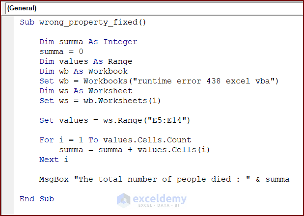 VBA Code with Correct Property of an Object