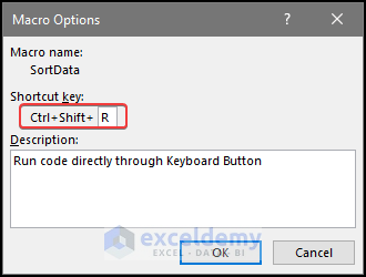 Assigning the required keyboard button