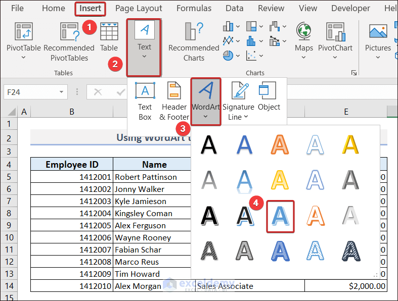 Command Sequence to Have WordArt to add draft watermark in Excel